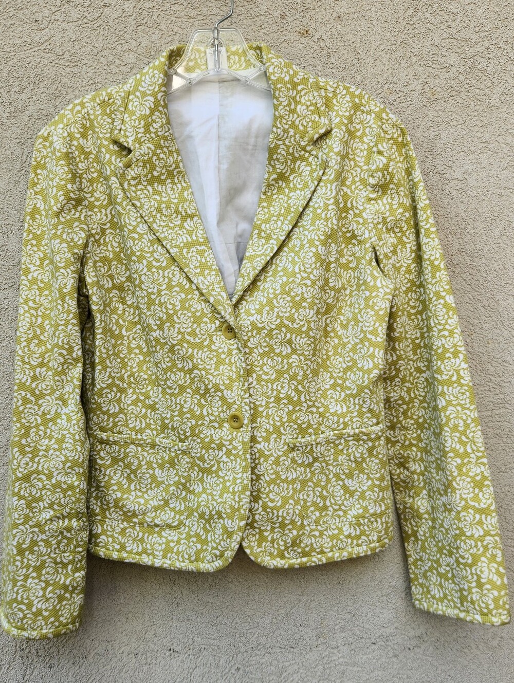 GARNET HILL Women’s Blazer Size 8 Green Jacket Notched Collar 2 Button Cotton